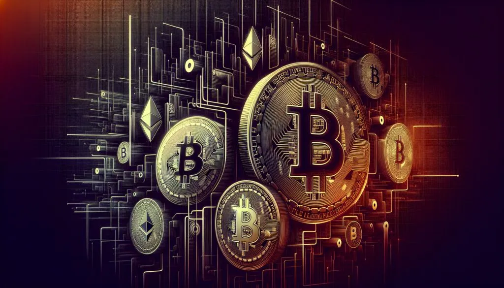 Close-up of Bitcoin coin with intricate circuit details